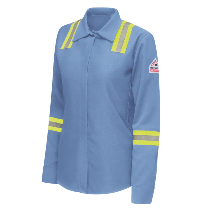 Bulwark® Women's Flame Resistant Enhanced Visibility Work Shirt - Light Blue - SMS5