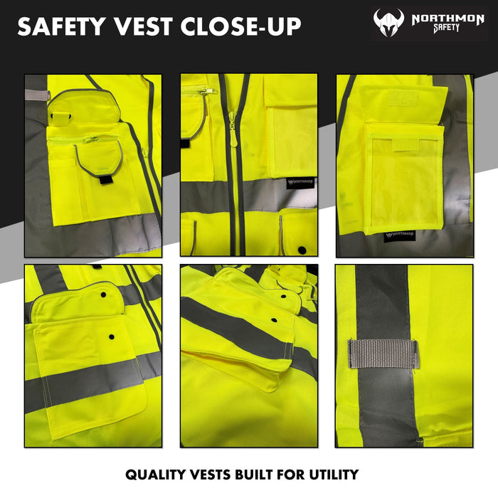 Premium Hi Vis Surveyor Safety Vest 9 Pockets - ANSI Class 2