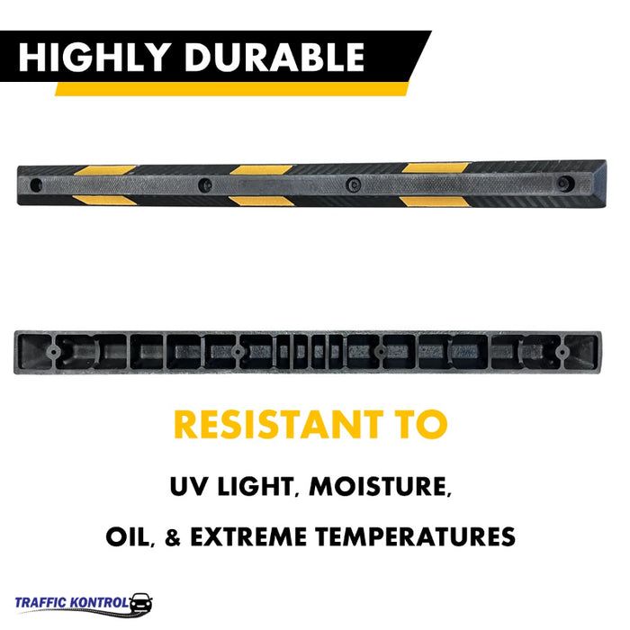 Parking Curb Block - 6 ft Long Wheel Stop - Yellow / Black Striped Rubber