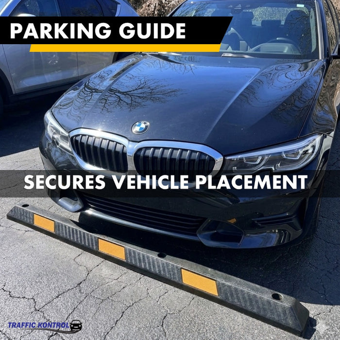 Parking Curb Block - 6 ft Long Wheel Stop - Yellow / Black Striped Rubber
