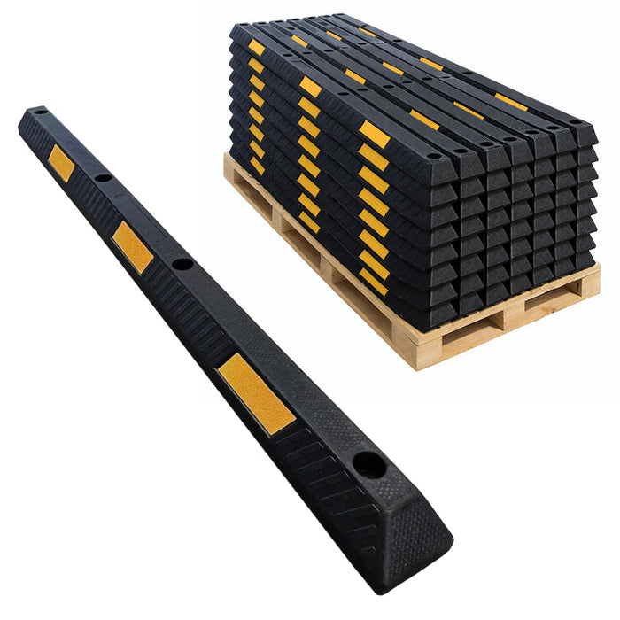 Parking Curb Block - 6 ft Long Wheel Stop - Yellow / Black Striped Rubber - Bulk Pallet