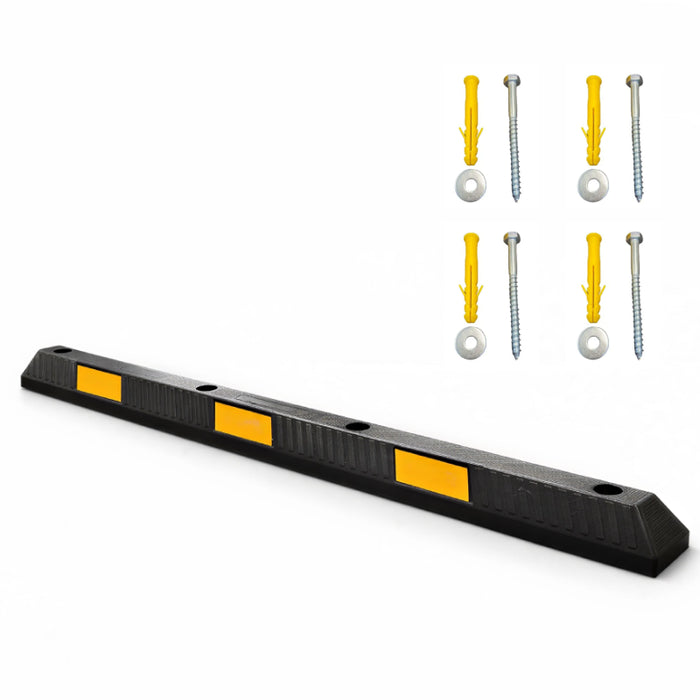 6 Foot Long - Rubber Parking Curb Wheel Stop Block With Lag Bolt - Yellow