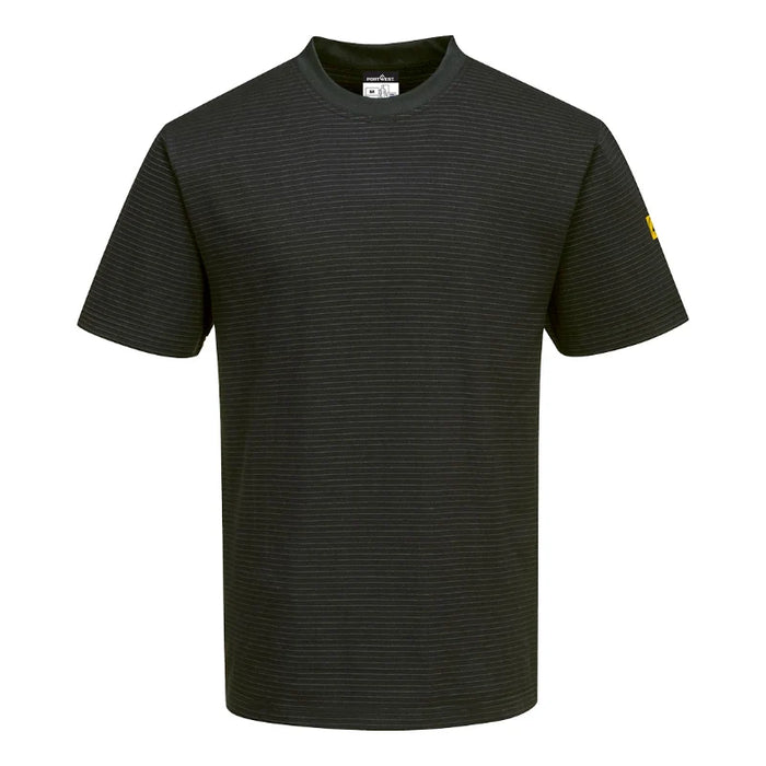 Portwest® ESD T-Shirt Anti-Static, Short Sleeve Cotton Work Tee - Black - AS20
