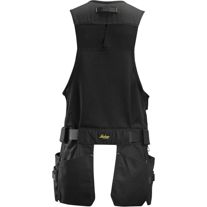 Black hunting vest with multiple pockets and a visible brand logo on a white background