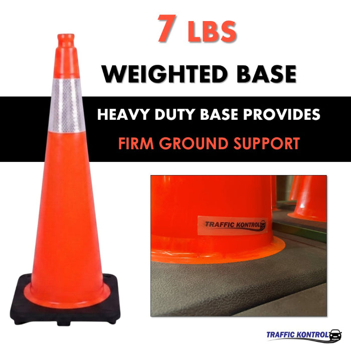 28" Traffic Safety Cone - 7 Lbs - Safety Orange Pylon - 6" Inch Hi Intensity Reflective Collars