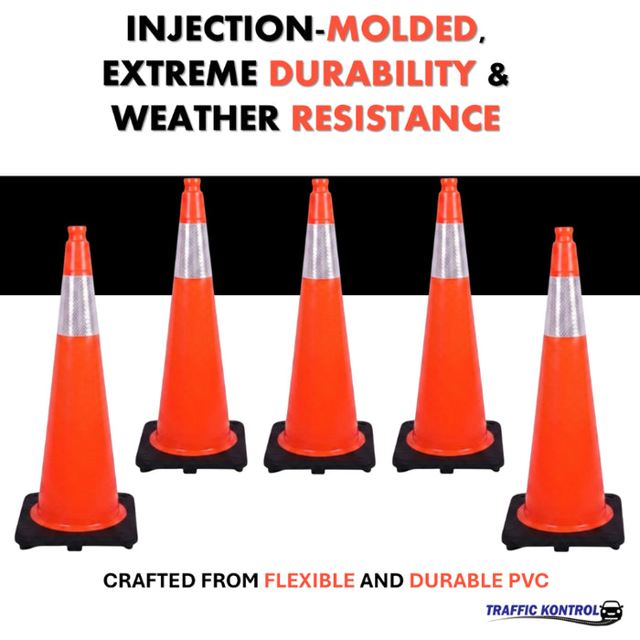 28" Traffic Safety Cone - 7 Lbs - Safety Orange Pylon - 6" Inch Hi Intensity Reflective Collars