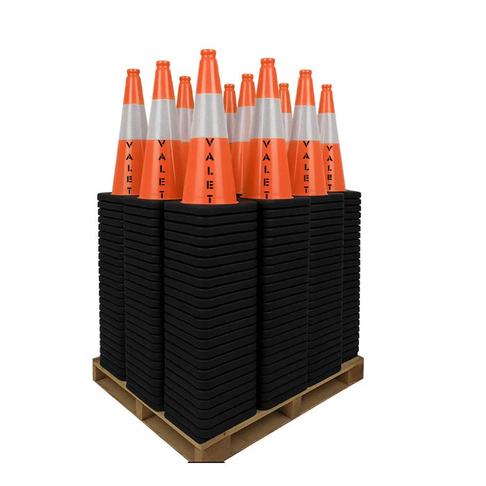 18" VALET Traffic Cone - 3 Lbs - Safety Orange - 6" Inch Hi Intensity Reflective Collars - Bulk Pallet