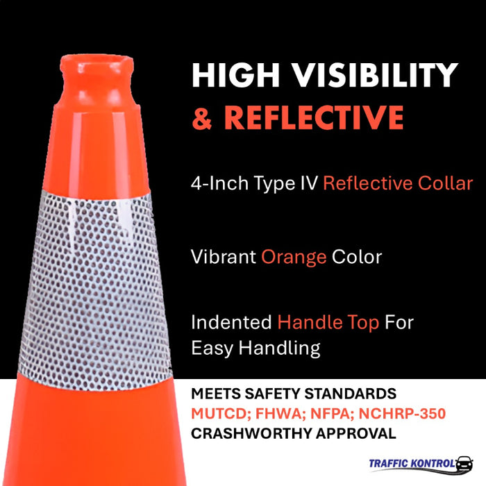 12" Traffic Safety Cone - 1.7 Lbs - Orange - 4" Inch Hi Intensity Reflective Collar