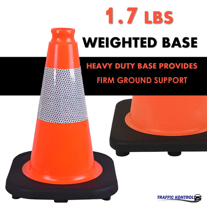 12" Traffic Safety Cone - 1.7 Lbs - Orange - 4" Inch Hi Intensity Reflective Collar