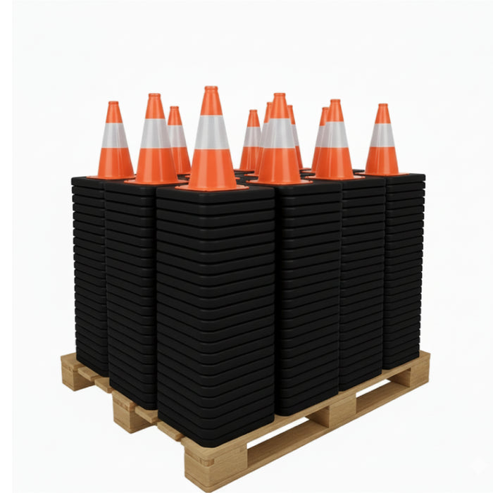 12" Traffic Safety Cone - 1.7 Lbs - Orange - 4" Reflective Collar - Bulk Pallet