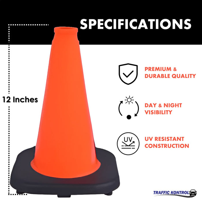 12" Traffic Safety Cone - 1.7 Lbs - Orange - No Reflective Collar