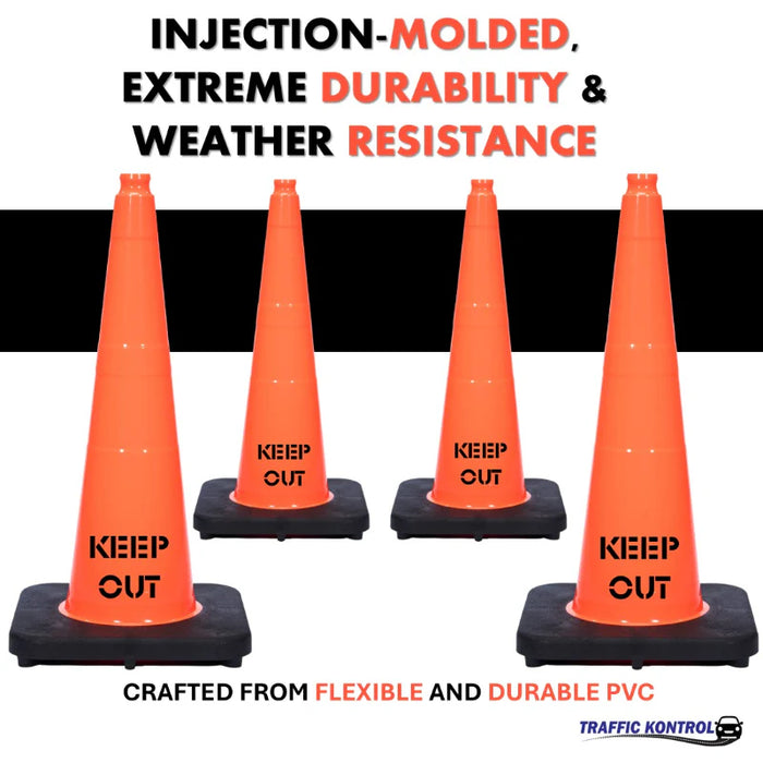 28" KEEP OUT Traffic Safety Cone - 7 Lbs - Orange - No Reflective Collar - Bulk Pallet