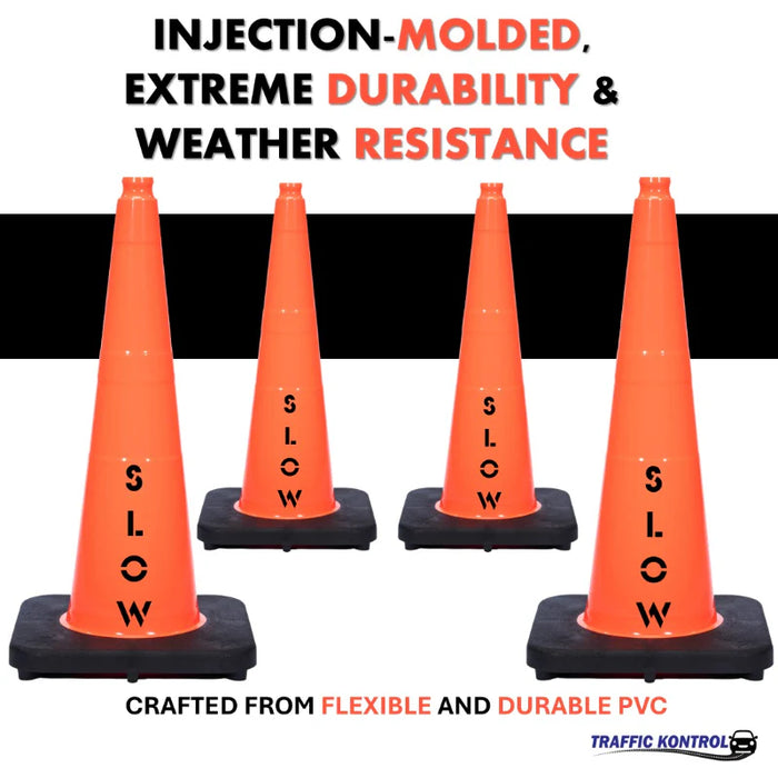 28" SLOW Traffic Safety Cone - 7 Lbs - Orange - No Reflective Collar - Bulk Pallet