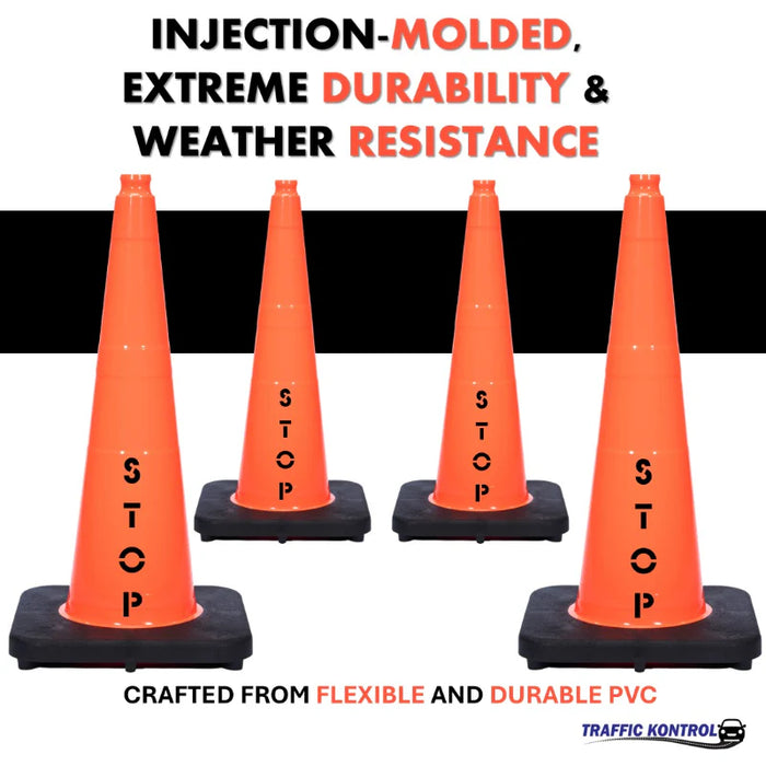 28" STOP Traffic Cone - 7 Lbs - Safety Orange - No Reflective Collar