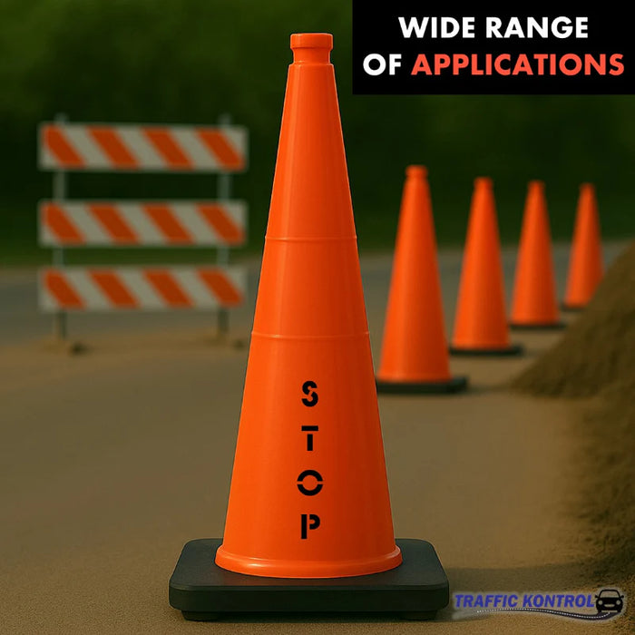 28" STOP Traffic Cone - 7 Lbs - Safety Orange - No Reflective Collar