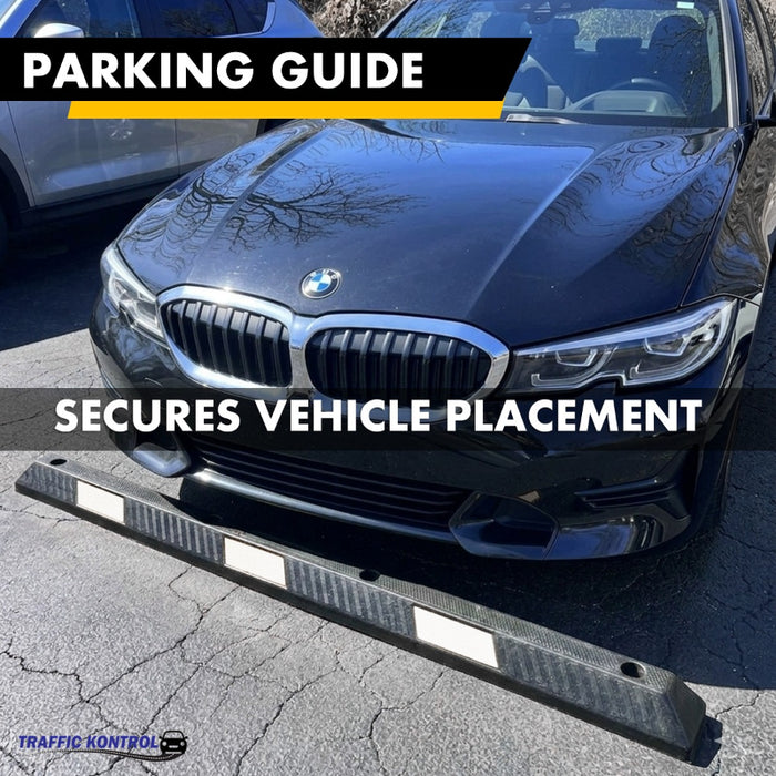 6 Foot Long - Rubber Parking Curb Wheel Stop Block With Spikes - White