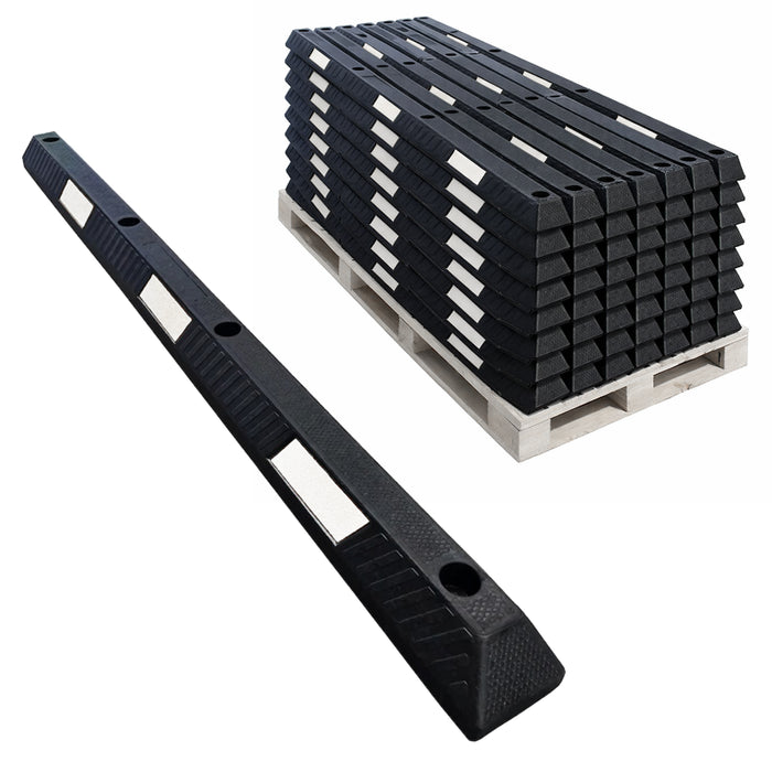 Parking Block - 6 Feet Long - Rubber Curb Wheel Stop - White Stripes - Bulk Pallet