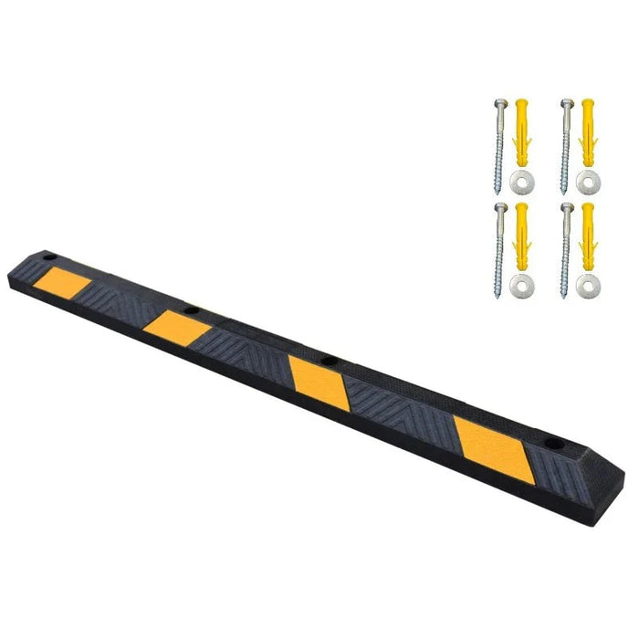 6 Foot Long - Rubber Parking Curb Wheel Stop Block With Lag Bolt - Yellow