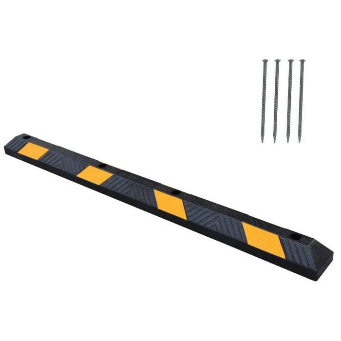 6 Foot Long - Rubber Parking Curb Wheel Stop Block With Spikes - Yellow