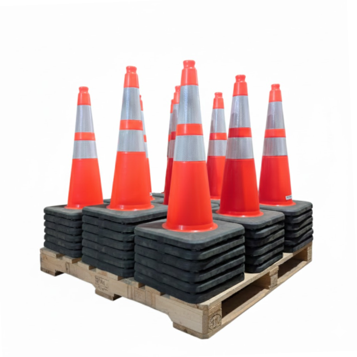 28" Traffic Safety Cone - 7 Lbs - Safety Orange Pylon - 6" + 4" Inch Hi Intensity Reflective Collars