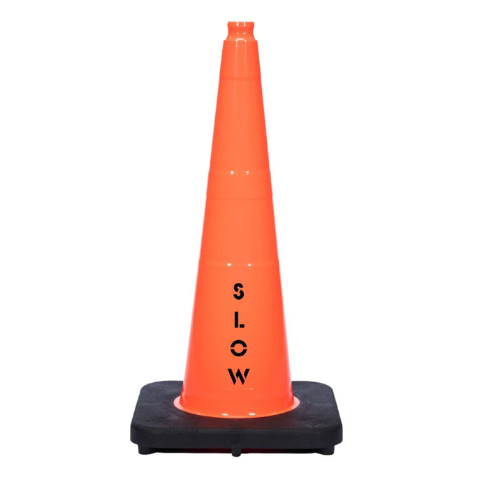 28" SLOW Traffic Safety Cone - 7 Lbs - Orange - No Reflective Collar - Bulk Pallet