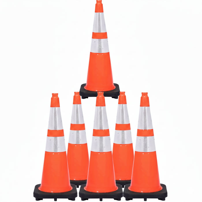 28" Traffic Safety Cone - 7 Lbs - Safety Orange Pylon - 6" + 4" Inch Hi Intensity Reflective Collars